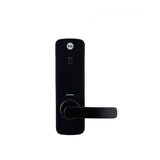 Black electronic door lock with Yale logo on a white background