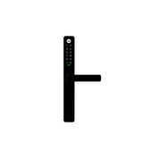 Black digital door handle with keypad on a white background