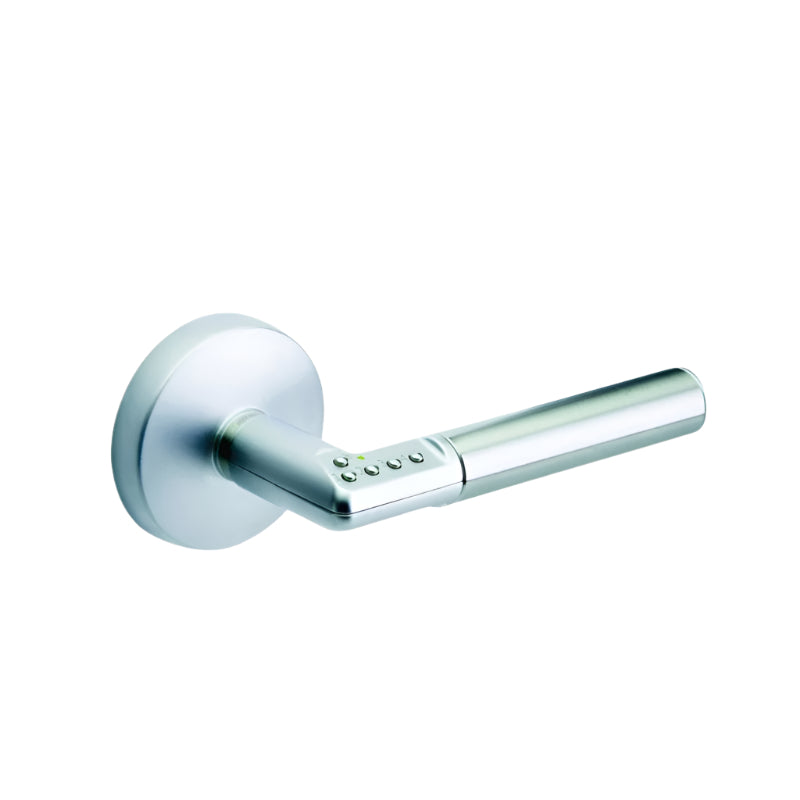Chrome door handle on a white background