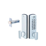 Digital door lock with keypad on a white background
