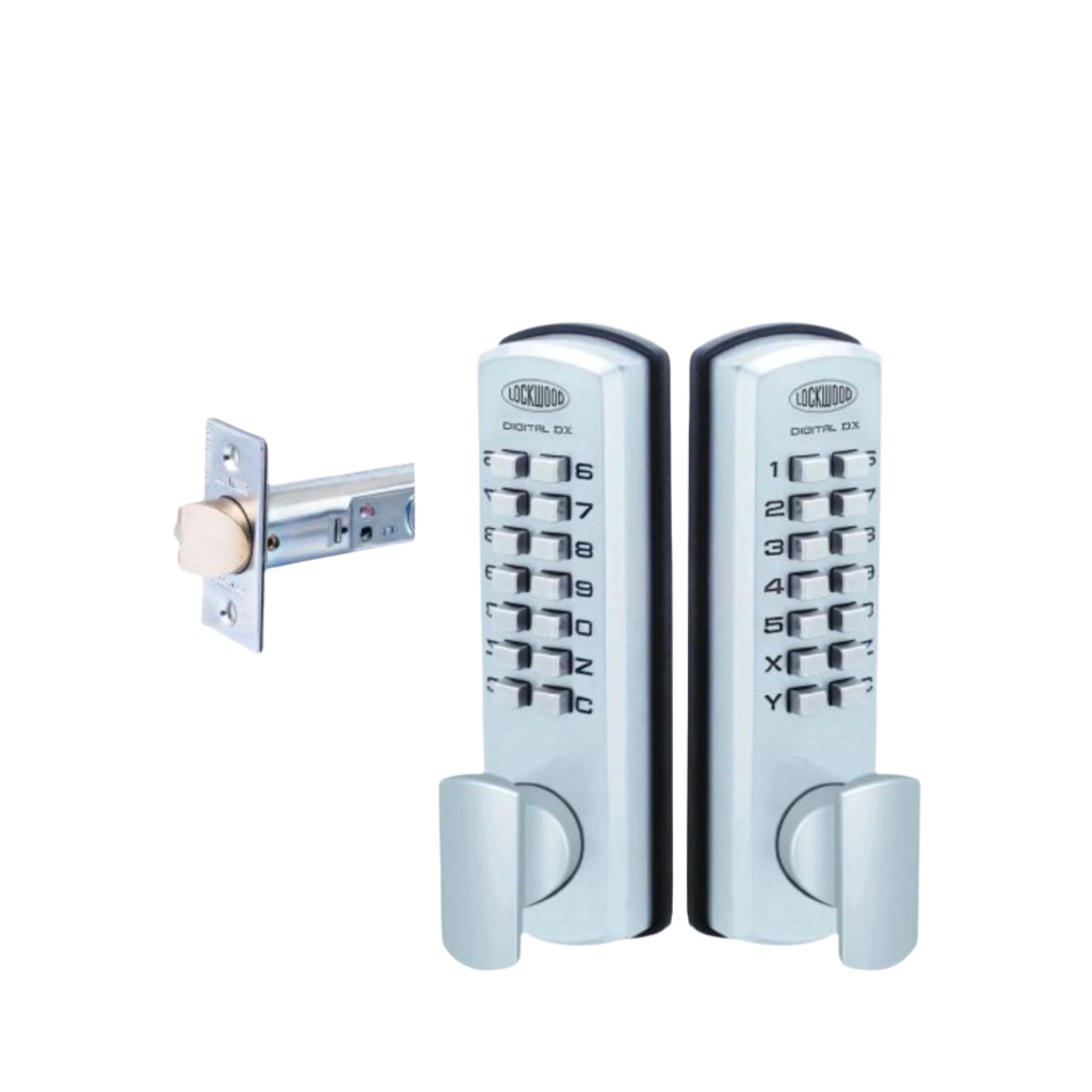 Digital door lock set on a white background