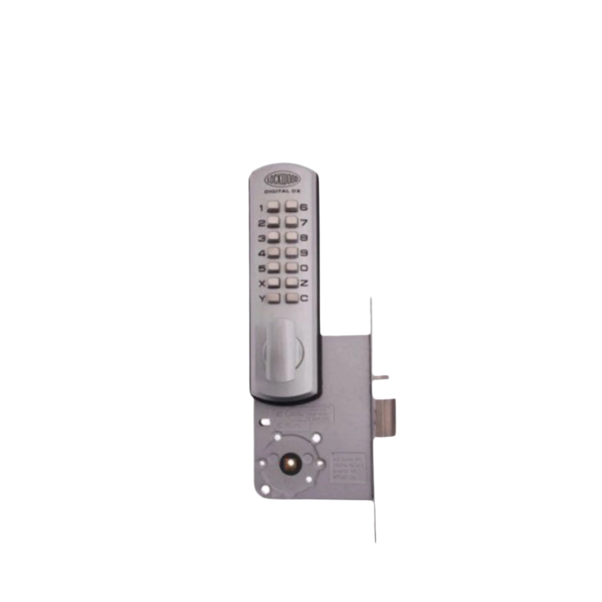 Digital door lock with keypad on a white background