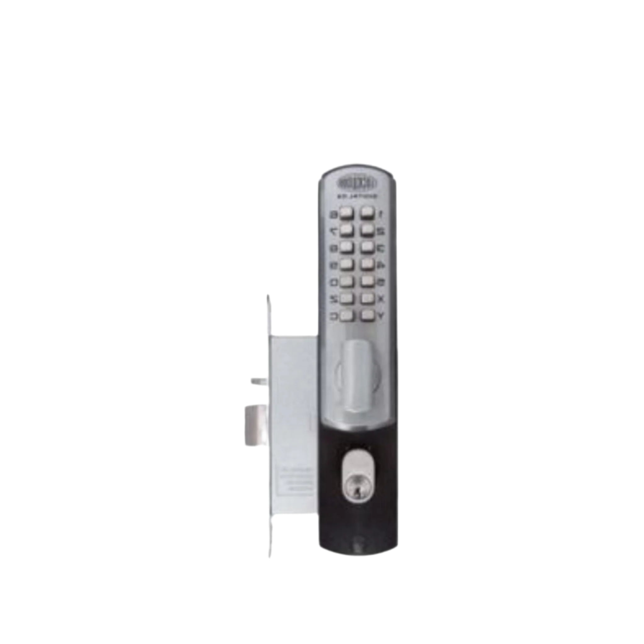 Digital door lock with keypad on a white background