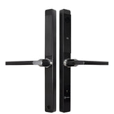 Black electronic door handle on a white background