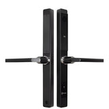 Black electronic door handle on a white background