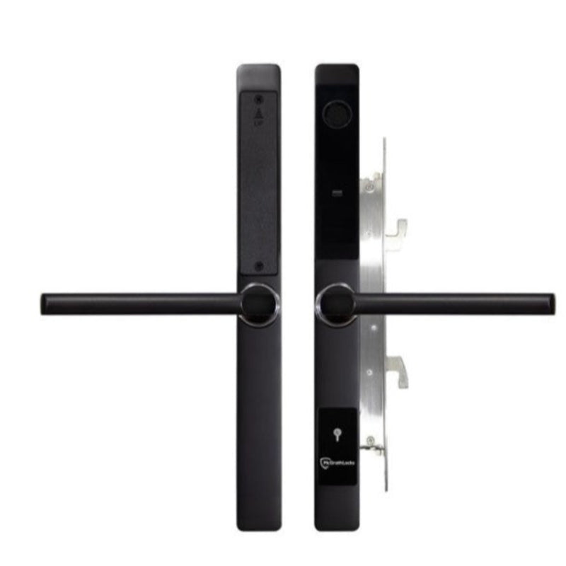 Black digital door lock on a white background