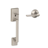 Silver door handle set on a white background