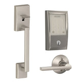 Smart door lock system with digital keypad on a white background