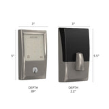 Measurement chart for a digital door lock and handle set on a white background.