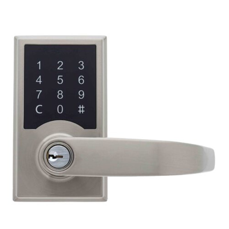 Digital door handle with keypad on a white background