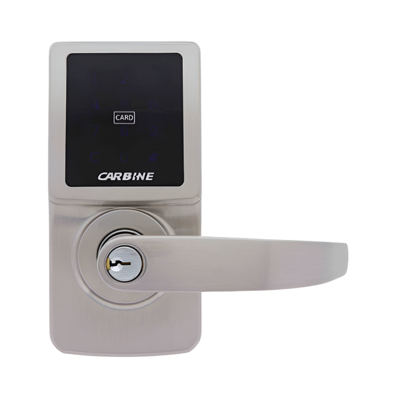Digital door lock with CARBINE branding on a white background