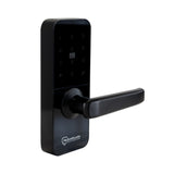 Black digital door lock with McReathLocks branding on a white background