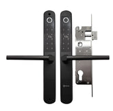 Black electronic door handle with lock mechanism on a white background