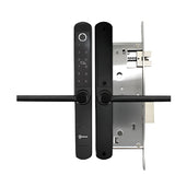 Digital door handle with electronic keypad on a white background