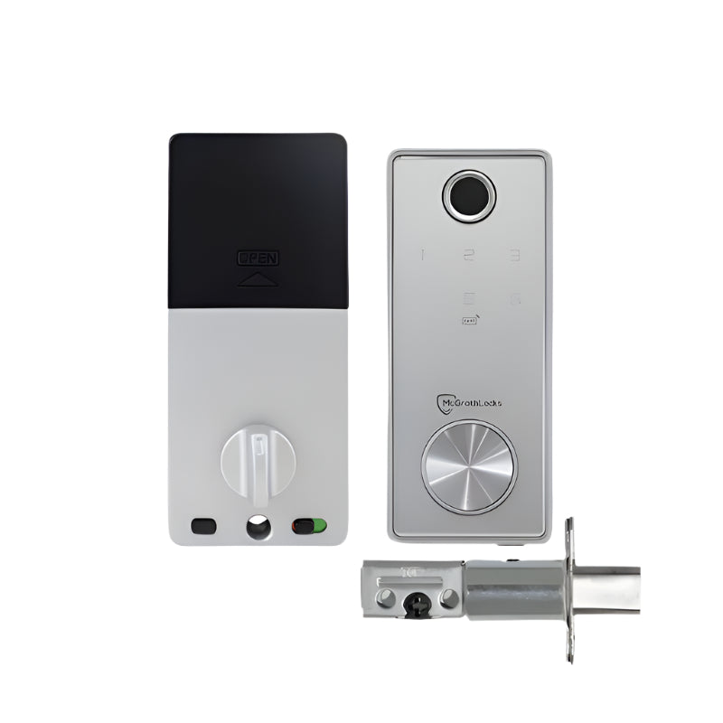 Set of electronic door locks on a white background
