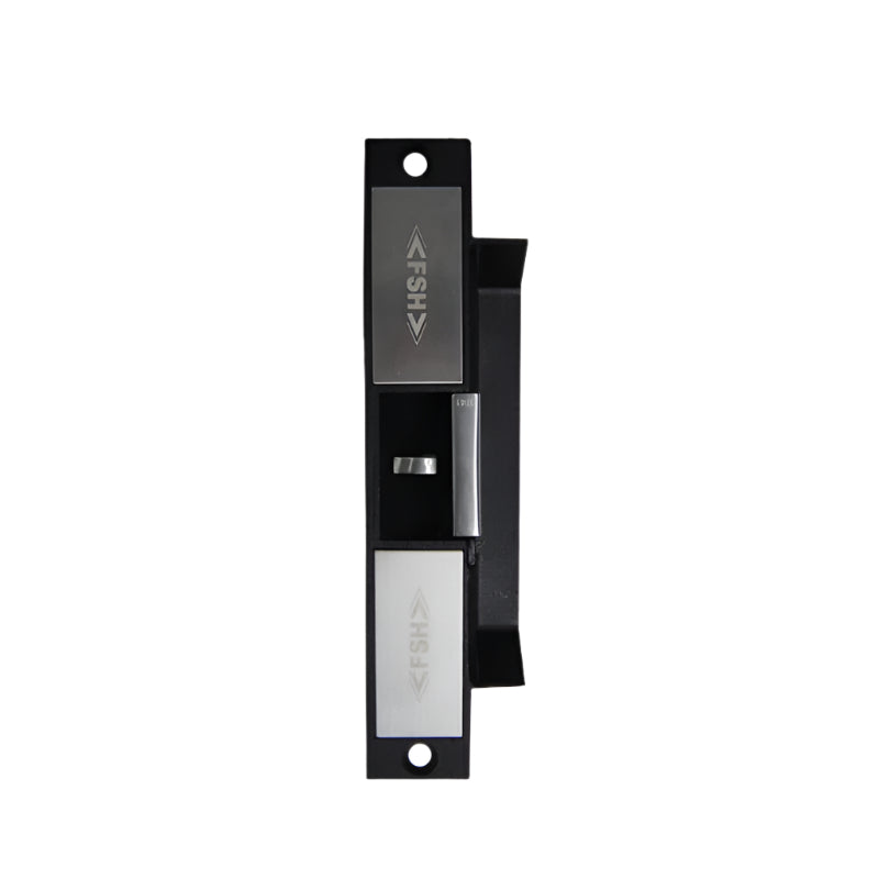 Black electronic door lock with visible brand logo on a white background
