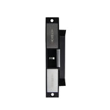 Black electronic door lock with visible brand logo on a white background