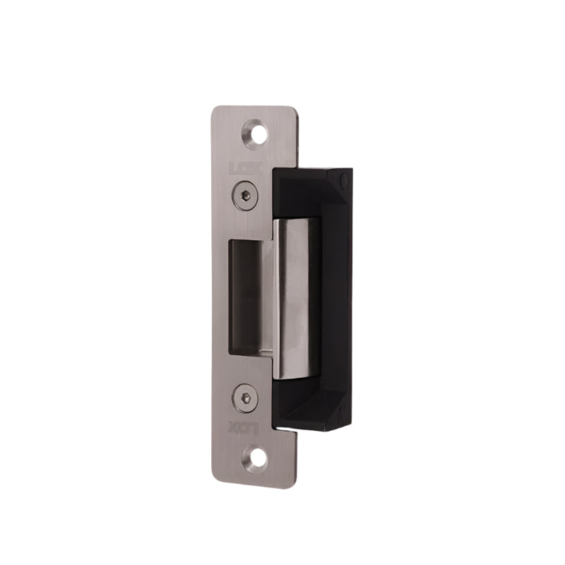 Metal door handle with black rubber bumper on a white background