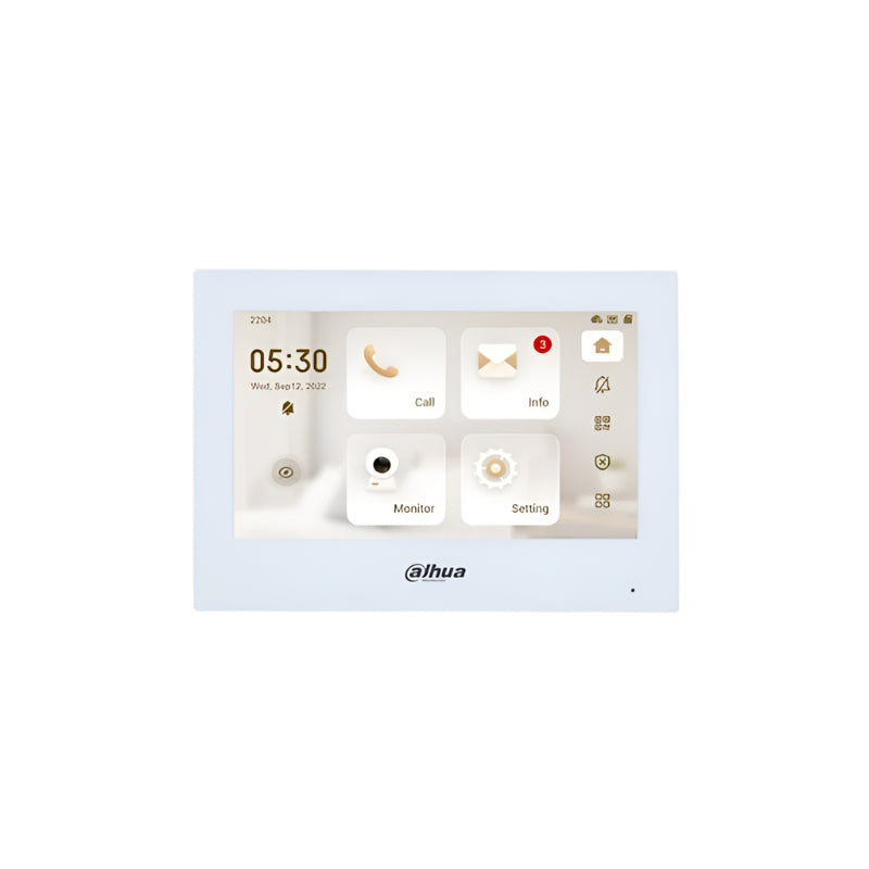 Dahua video intercom system display with interface on a white background