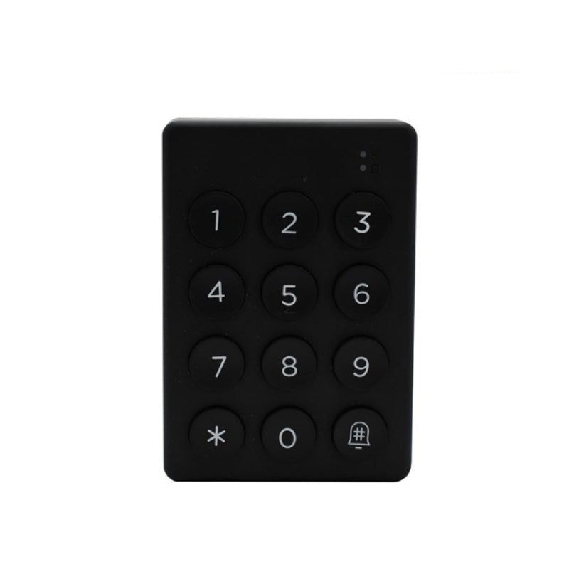 Black keypad with numbers and symbols on a white background
