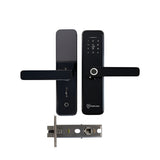 Black digital door lock set on a white background