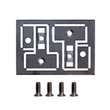 Metal bracket with pre-drilled holes and screws on a white background