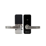 Digital door handle with electronic keypad on a white background