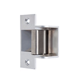 Metallic door hinge on a white background