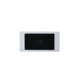Rectangular black object with a silver border on a white background