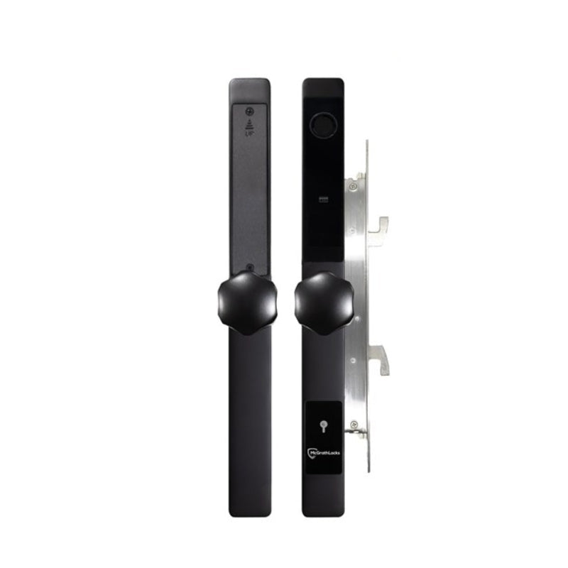 Black electronic door lock system on a white background