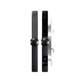 Black electronic door lock system on a white background