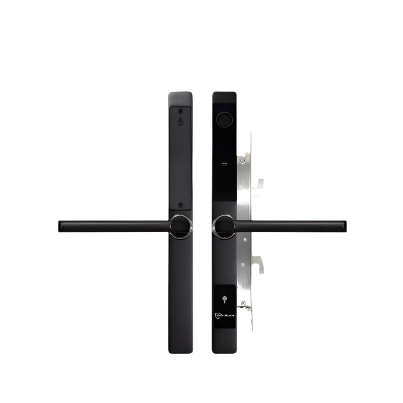 Black digital door lock on a white background