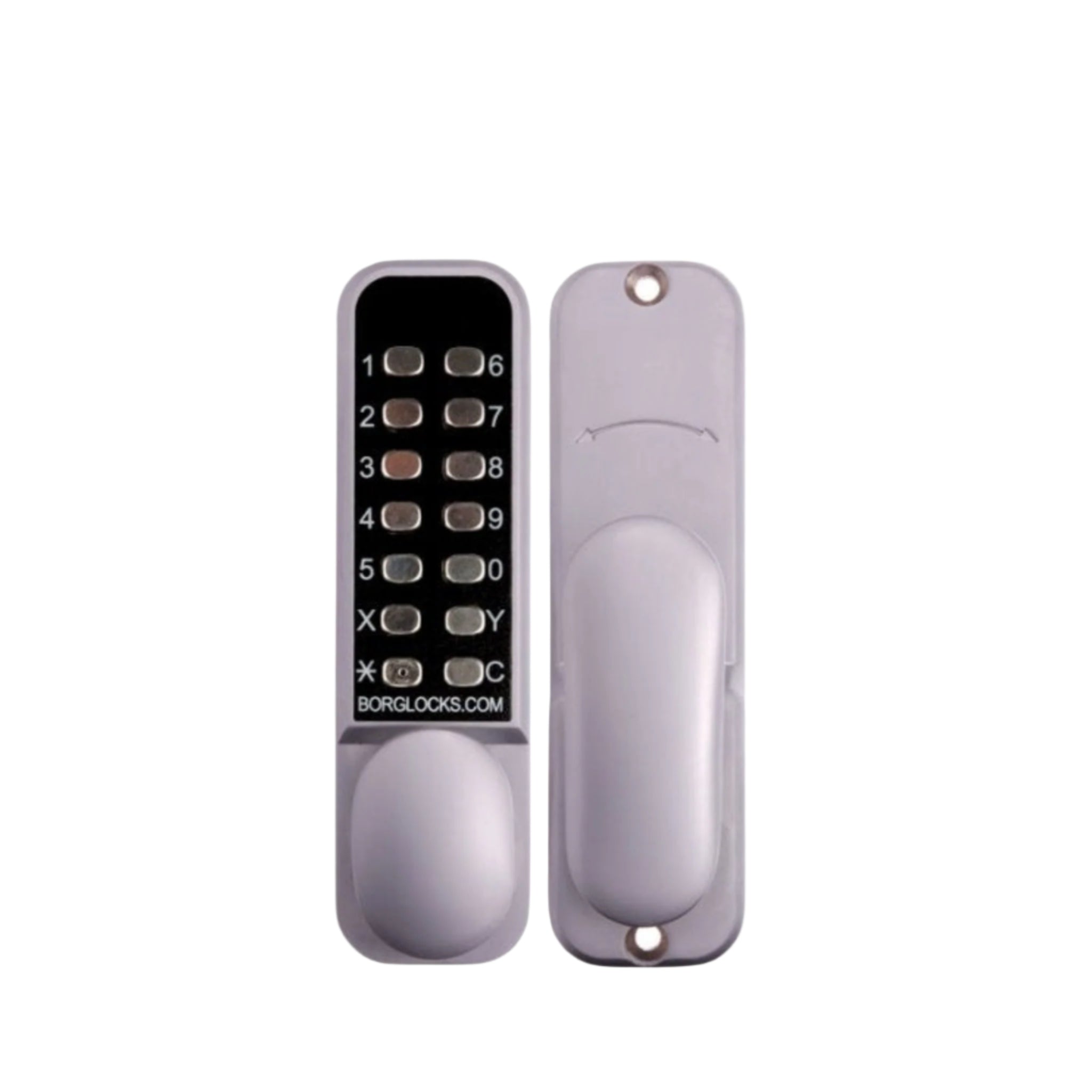 Electronic door lock with keypad on a white background