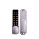 Electronic door lock with keypad on a white background