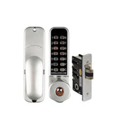Digital door lock set with keypad and cylindrical lock on a white background