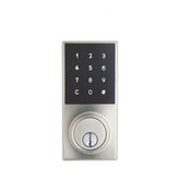 Digital door lock with keypad on a white background