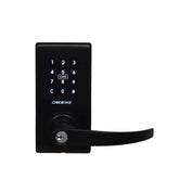 Black digital door lock with keypad on a white background, featuring the Carbine brand.