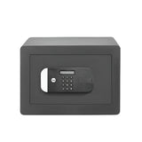 Black safe box with digital keypad on a white background