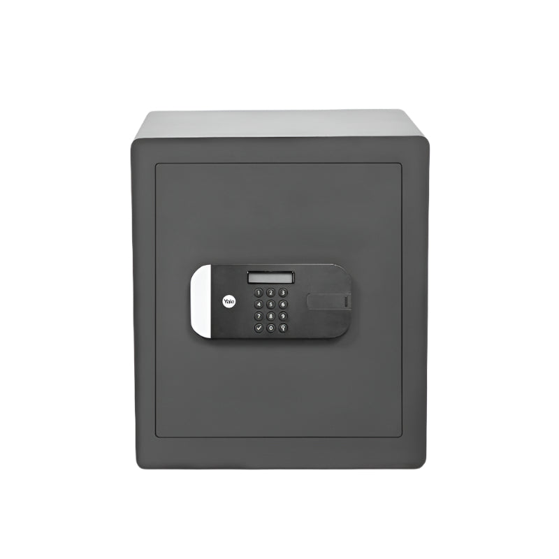 Black safe box with digital keypad on a white background