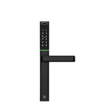 Black digital door handle with keypad on a white background