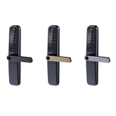 Three electronic door handles on a white background