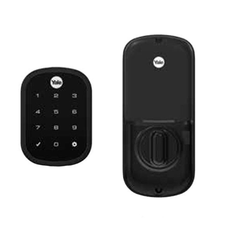 Black electronic door lock system on a white background