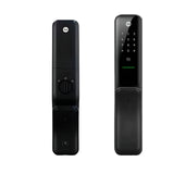 Black electronic door lock on a white background