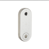 A smart lock deadbolt with a graphite nickel finish, featuring a digital keypad and a keyhole.