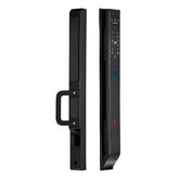 Black electronic door handle with digital keypad on a white background