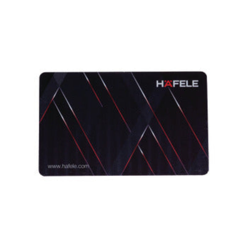 Hafele branded card with a black background and red accents