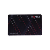 Hafele branded card with a black background and red accents