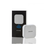 White Wi-Fi bridge device with 'Auslock' branding next to its packaging on a white background