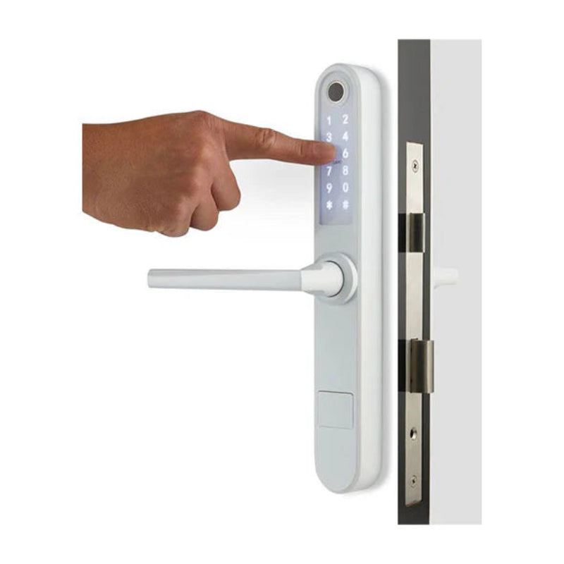 Digital door handle with keypad on a white background