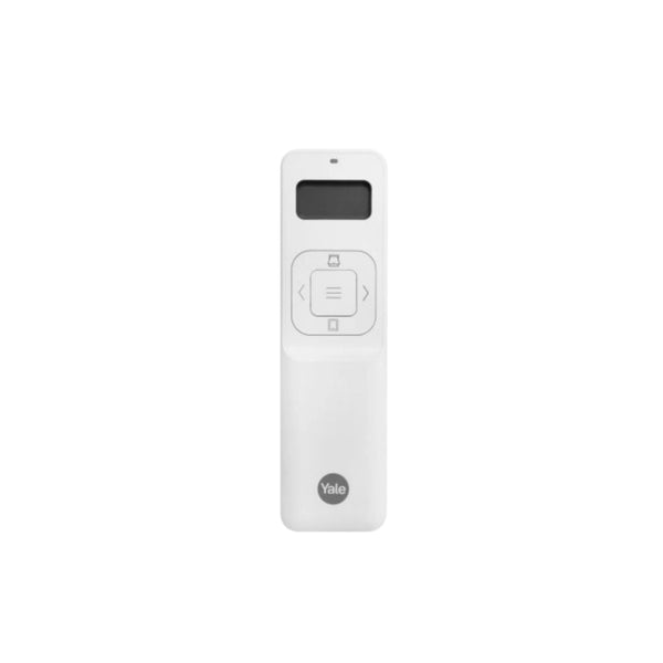 White remote control with a screen on a white background